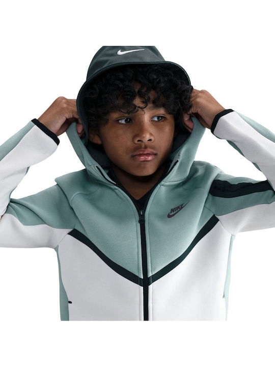 Fleece Lined Kids Sweatshirt Cardigan With Hood And Pockets White Tech Fleece Fz