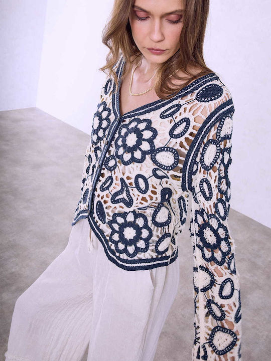 Celestino Women's Knitted Crochet Cardigan Dark Blue