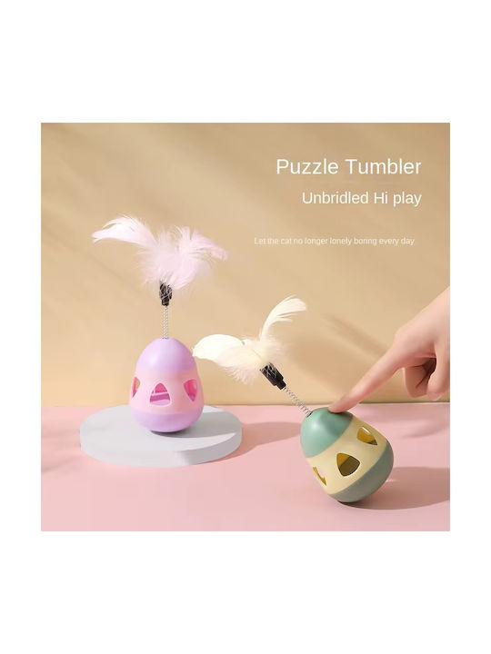 Interactive Cat Toy Egg Feather & Treat Holders Pink 15cm