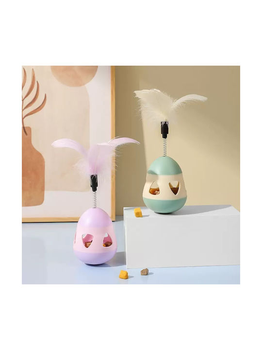 Interactive Cat Toy Egg Feather & Treat Holders Pink 15cm