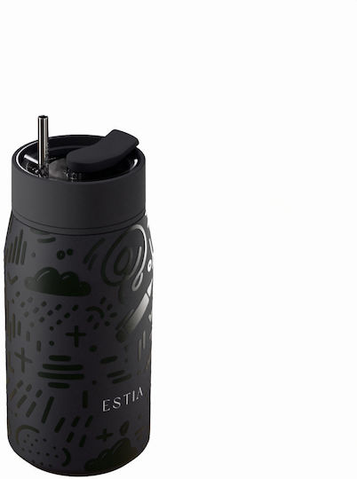 Estia Lens Save The Aegean Чаша Термос Неръждаема стомана Без BPA 360ml Noir Echo с Сламка