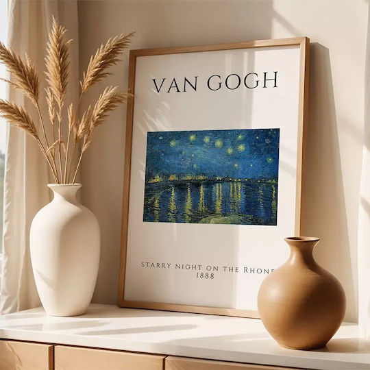 Poster Van Gogh Starry Night On Rhone Art004 40cm X 50cm Brown Wooden Frame