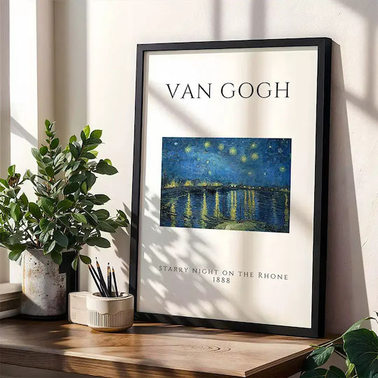 Poster Van Gogh Starry Night On Rhone Art004 40cm X 50cm Premium Black Wooden Frame