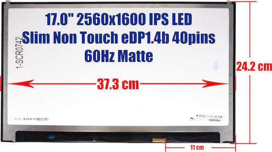 17" LED / Slim / Touch / 60Hz 2560x1600 Matte 40 Pin Laptop Screen for LG Gram 17 17Z990 1-SCR0742