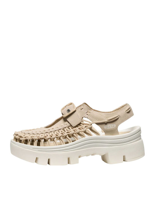 Uneek Leder Flache Sandalen für Damen Beige