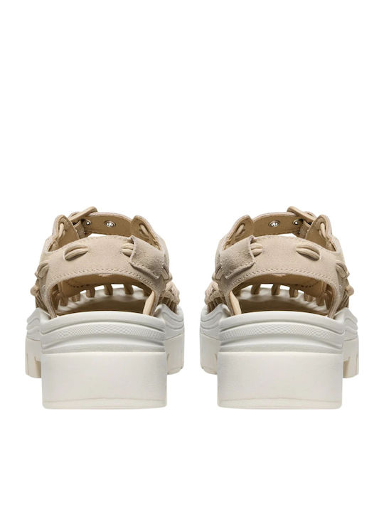 Uneek Leder Flache Sandalen für Damen Beige
