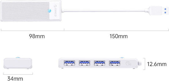Orico Hub 4 Θυρών USB 3.0 με σύνδεση USB-A Λευκό