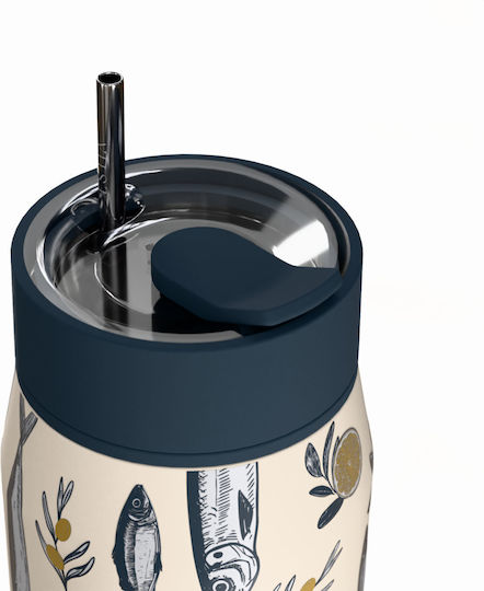 Estia Lens Save The Aegean Thermos Bottle Stainless Steel BPA Free 360ml Salt Life with Straw