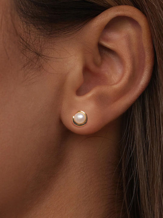 Daskalakis Silver Gold Plated Stud Earrings with Blue Pearls