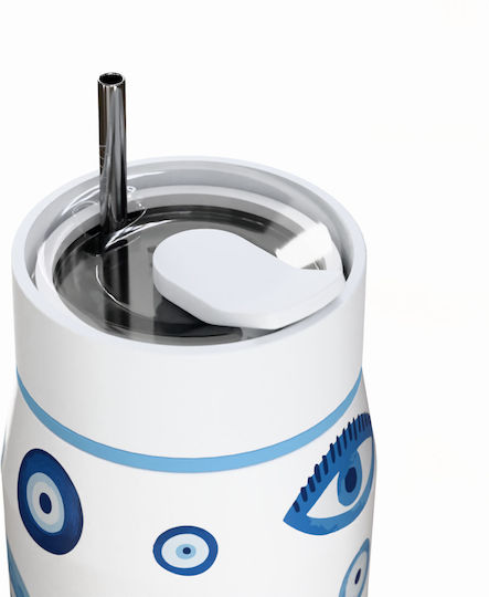 Estia Lens Save The Aegean Thermos Bottle Stainless Steel BPA Free 360ml Spirit Luck with Straw