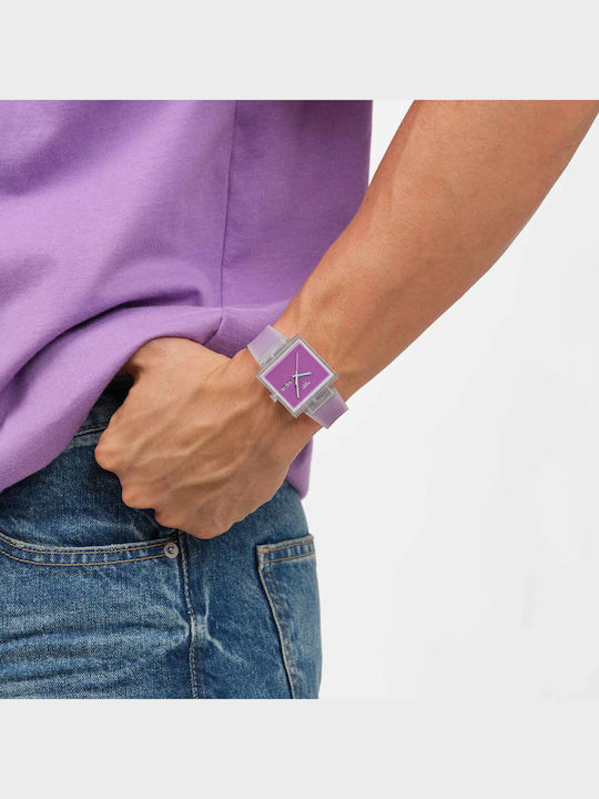 Swatch Damenuhr Batterie mit Lila Gummi Armband