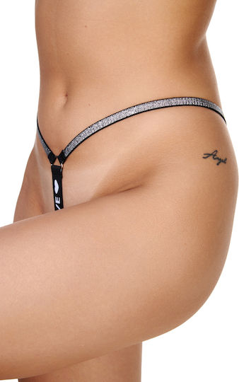 Chiloței Sexy Șir De Caractere Logo Lurex Elastic Negru