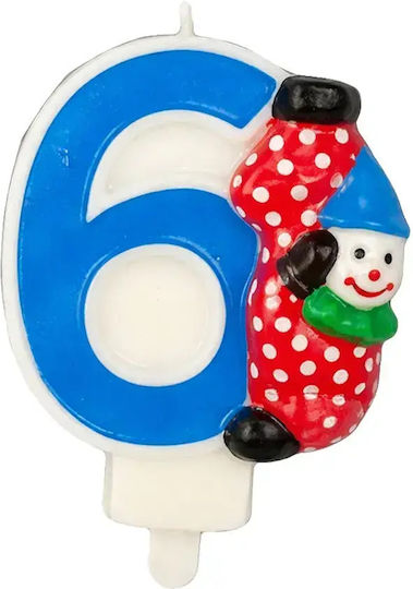 Lumânare De Tort De Ziua De Naștere Chippo Clovn 134788 F Număr 6 Albastră 9.5 Cm