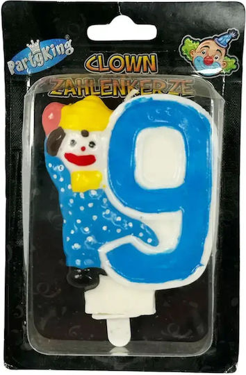 Birthday Cake Candle Chippo Clown 134788 F Number 9 Blue 9.5 Cm