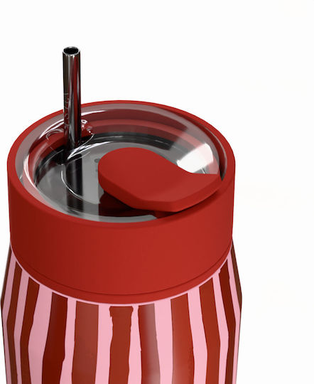 Estia Lens Save The Aegean Μπουκάλι Θερμός Ανοξείδωτο 360ml Viva Stripe με Καλαμάκι