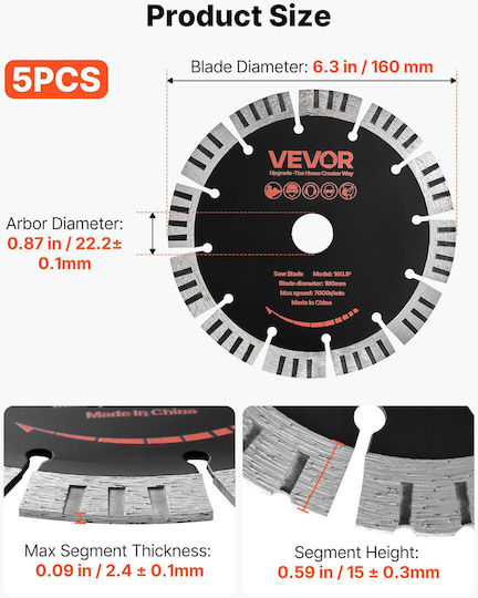 Vevor Δίσκος Κοπής Δομικών Υλικών 160mm 5τμχ