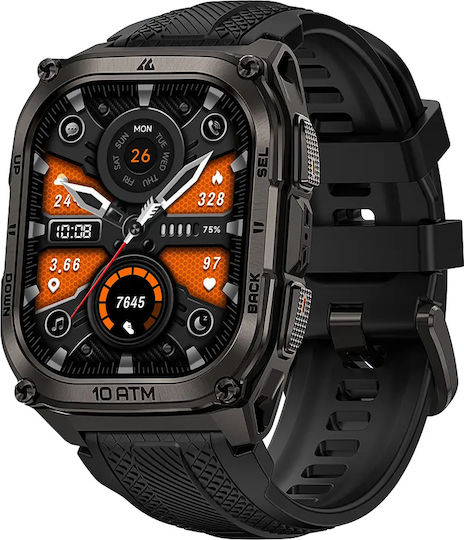 Kospet Tank M4 Stainless Steel 50mm Waterproof Smartwatch with Heart Rate Monitor (Black - M/L)