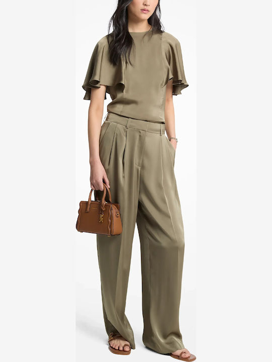 Women's Satin Blouse with Zipper Olive