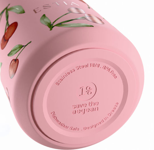 Estia Lens Save The Aegean Чаша Термос Неръждаема Стомана Без BPA 360ml Cherry Rose с Сламка