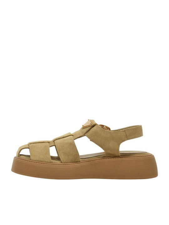 Leder Flache Sandalen Für Damen Beiges E36-beige
