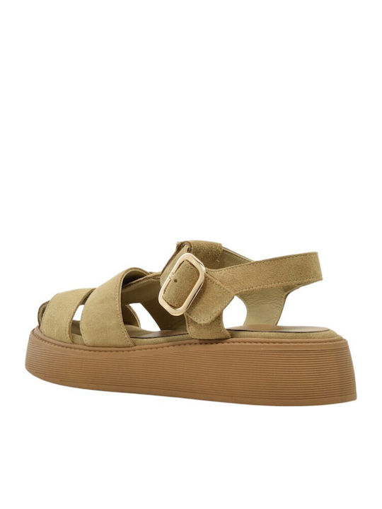 Leder Flache Sandalen Für Damen Beiges E36-beige