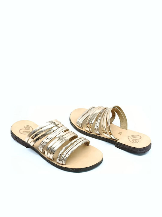 Leather Women's Flat Sandals Gold