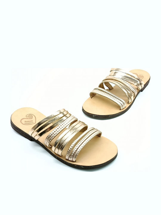 Leather Women's Flat Sandals Gold