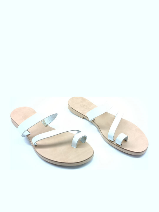 Leather Women's Flat Sandals White