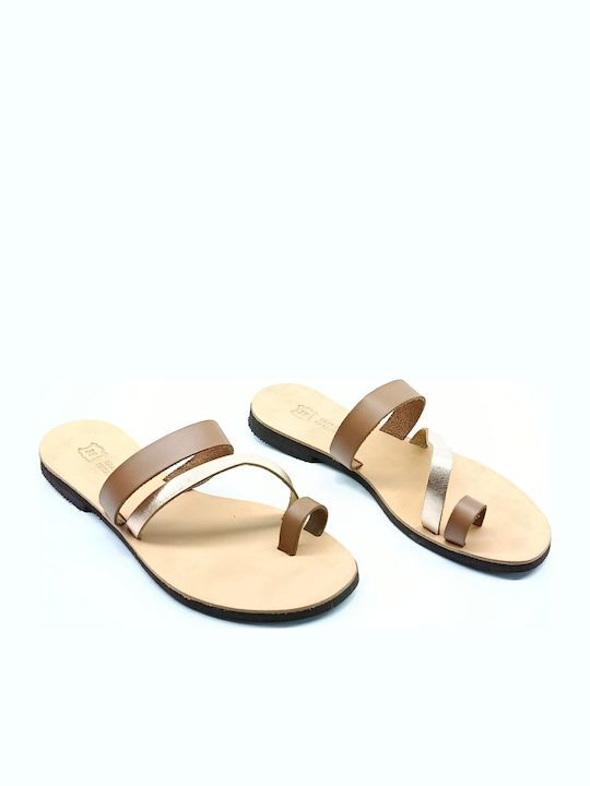 Leather Women's Flat Sandals Brown