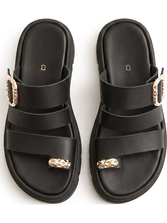 Sandale Casual Damă Flatforme Negre Din Piele