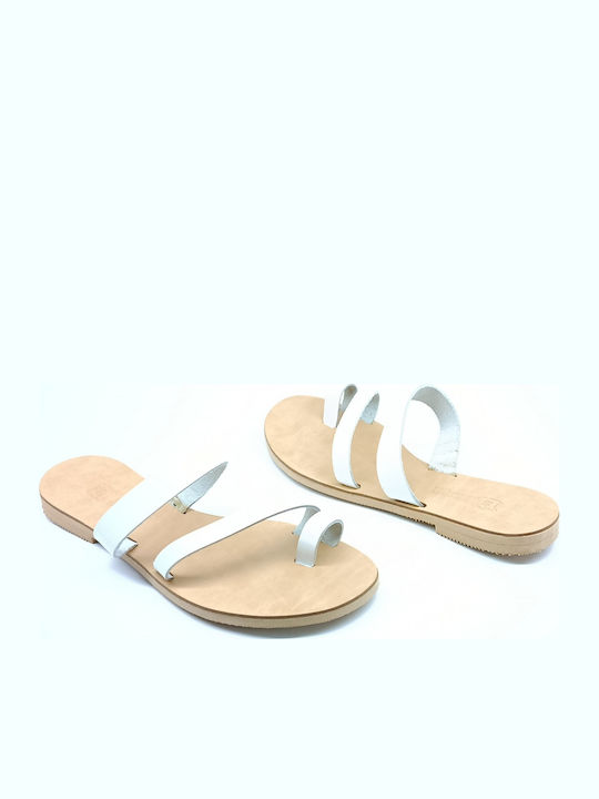 Leather Women's Flat Sandals White