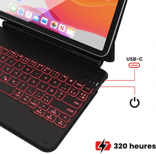Avizar Azerty Keyboard Case 10" Tablet Usb-c Connector Stand Black