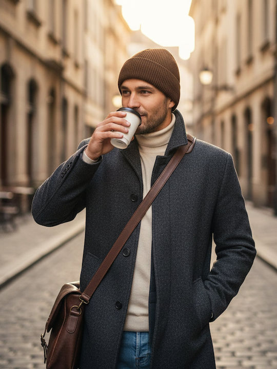 Unisex Beanie Mütze mit Rippe Strick in Braun Farbe