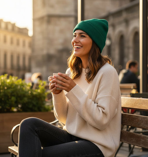 Beanie Unisex Σκούφος Πλεκτός σε Πράσινο χρώμα