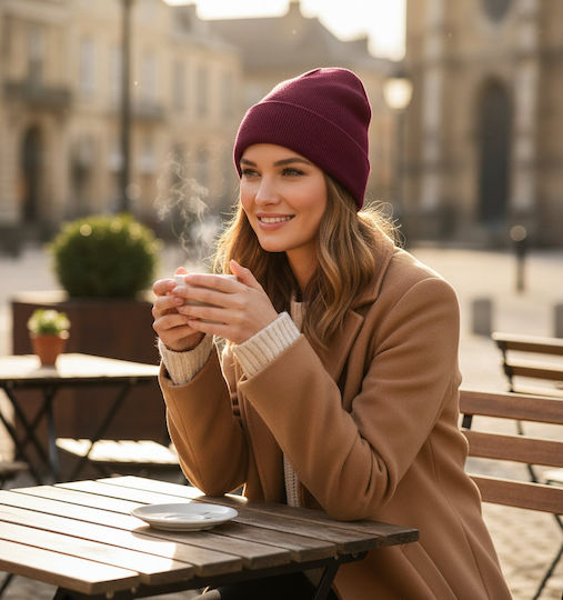 Beanie Unisex Σκούφος Πλεκτός σε Μπορντό χρώμα