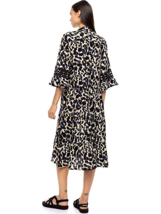Pink Label Damenkaftan Bademode Gelb Leopard