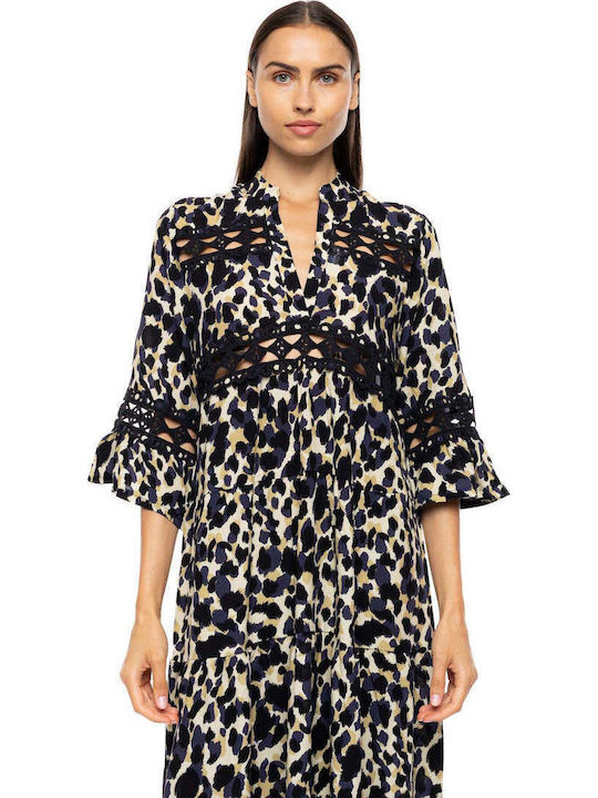 Pink Label Damenkaftan Bademode Gelb Leopard