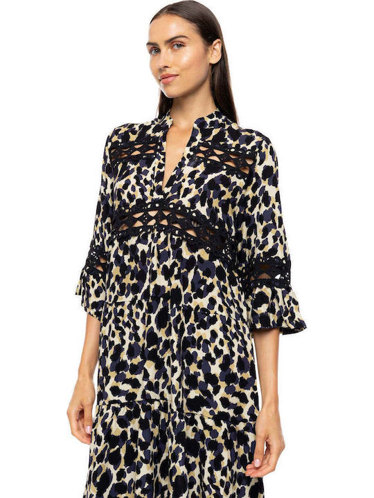 Pink Label Damenkaftan Bademode Gelb Leopard