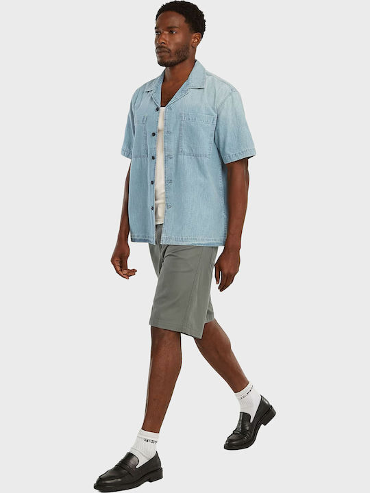 Kurzärmeliges Herrenhemd in Normale Passform Light Aged Denim