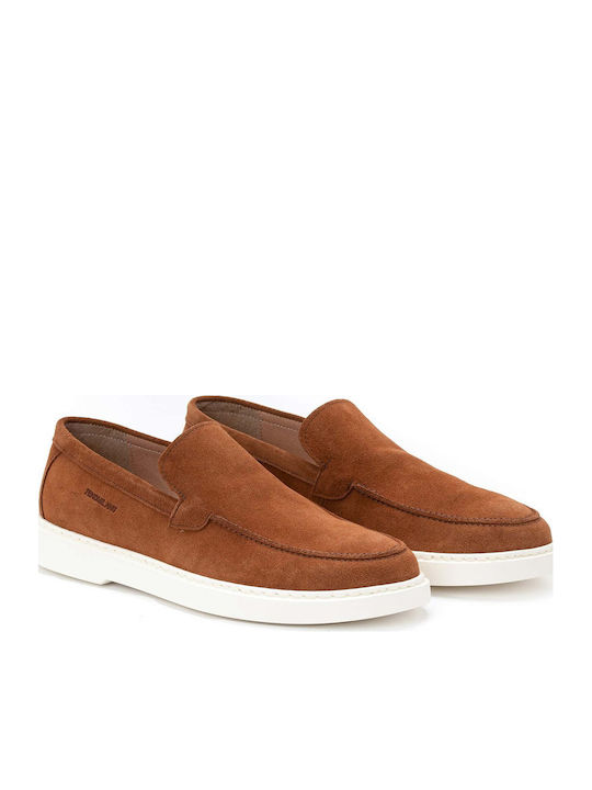Suede Men's Loafers In Tabac Brown Color