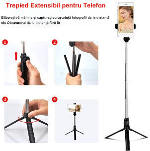 Selfie Stick Bluetooth Cu Lumină Led De Umplere Compatibil Ios Android Reglabil Negru