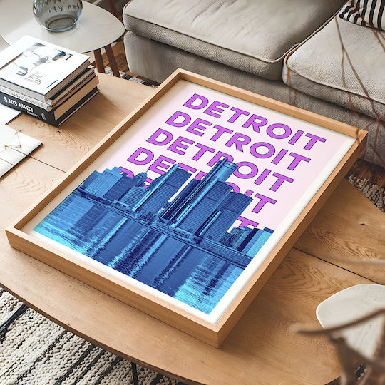 Poster Detroit Pop Art Pst25504 40cm X 50cm Premium Black Wooden Frame