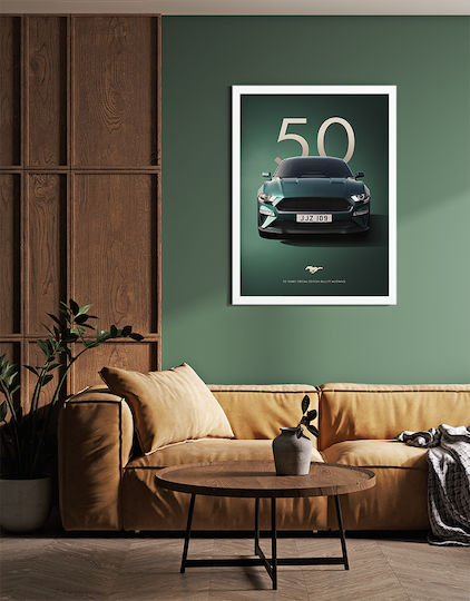 Poster 50 Years Mustang Car Cr001 40cm X 50cm Brown Wooden Frame