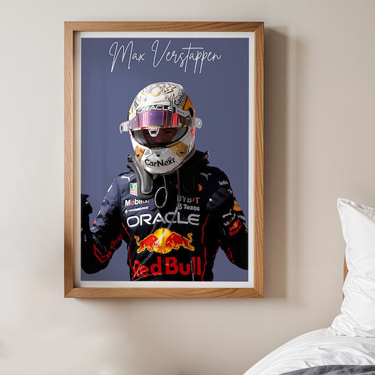 Poster Formula1 Max Verstappen F058 40cm X 50cm Frame Natural Wooden Beige