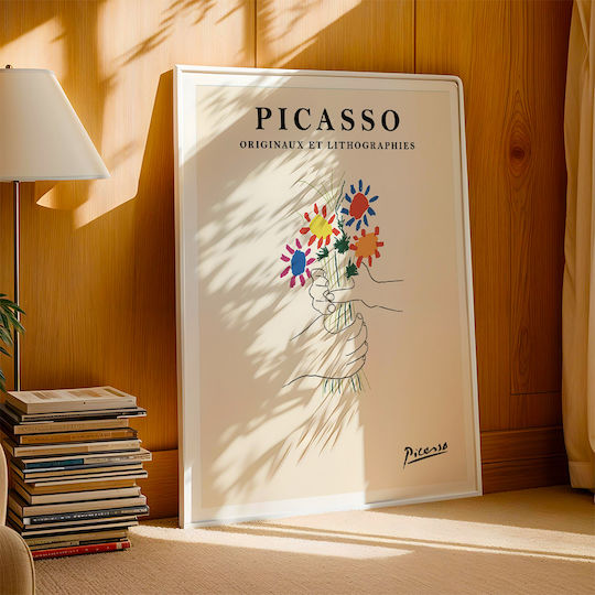 Poster Pablo Picasso Bouquet Peace Art250 40cm X 50cm Frame Natural Wooden Beige
