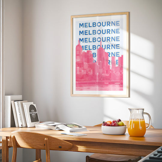 Poster Melbourne Pop Art Pst25511 40cm X 50cm Κορνίζα Φυσικό Ξύλου Μπεζ 63393pd156111f55316