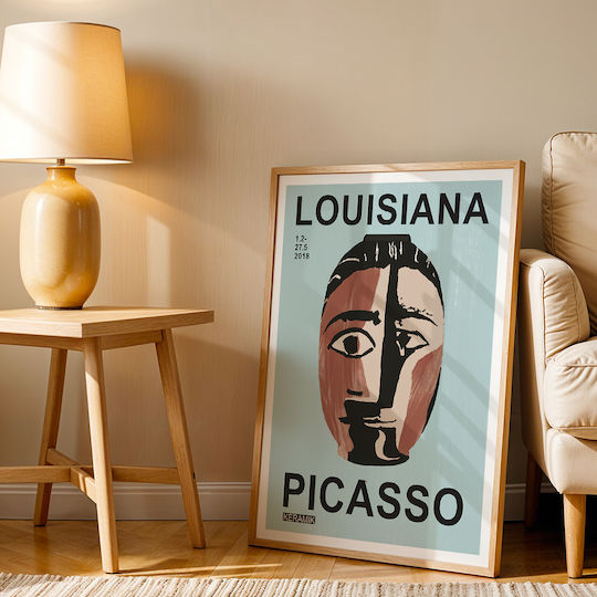 Poster Pablo Picasso Ceramics Tete De Femme Art246 40cm X 50cm Frame Natural Wood Beige 64122pd156085f55316