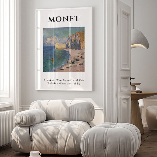Poster Claude Monet Beach Falaise D Amont Art232 40cm X 50cm Premium Μαύρο Ξύλινο Κάδρο-63368pd156123f55323