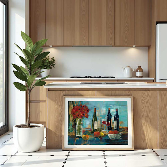 Poster Bottles Wine Flowers & Fruit Pst25322 40cm X 50cm Κορνίζα Φυσικό Ξύλου Μπεζ 62106pd156360f55316