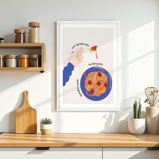 Poster Eat Spaghetti To Forget Your Regretti Pst25308 40cm X 50cm Premium Black Wooden Frame